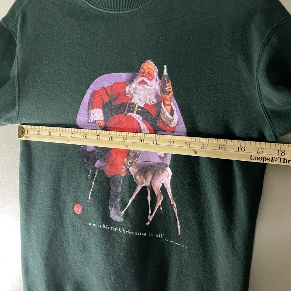 coca cola santa ugly Christmas sweater crewneck sweatshirt‎ xs dark green retro - Picture 4 of 9